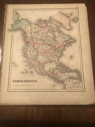 1855 Hand Colored Map Of North America From J.  H.  Colton 