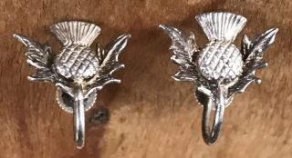 Vintage Antique Silver Scottish Thistle Earrings Screw - On Vf,