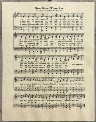 " How Great Thou Art " Laminated Hymn Poster 8 1/2 " X 11 " Art On Parchment Paper