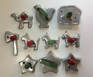 Vintage/antique Cookie/biscuit Cutters (10) Elephant,  Scotties,  Stars,  Axe