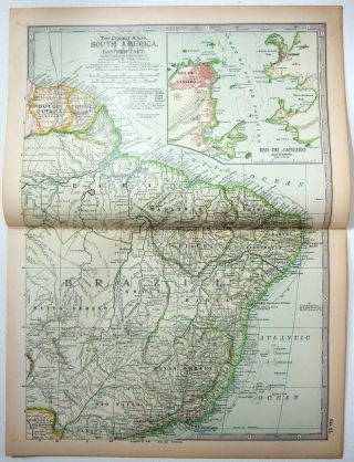 1902 Map Of Eastern South America By The Century Company.  Brazil