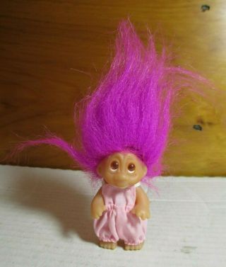 Vintage 1985 Dam 3 " Troll Baby Doll With Pink Hair And Amber Upturned Eyes
