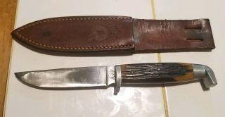 Vintage Queen Usa Stag Handle Hunting Knife With Sheath 1932 - 55 Great Old Knife