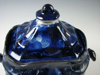 Antique Dark Blue Staffordshire Shell pattern Sugar 19th C by Adams as - is 2