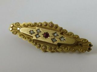 Antique Victorian 9ct Gold Ruby & Seed Pearl Sentiment Locket Pin/ Brooch