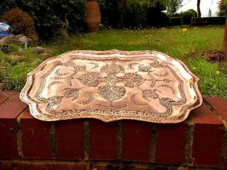 QUALITY HAND DECORATED COPPER SERVING TRAY 6