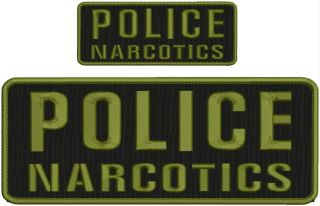 " Police Narcotics " Embroidery Patch 4x10 And 2x5 Inches Hook Od Green Letters
