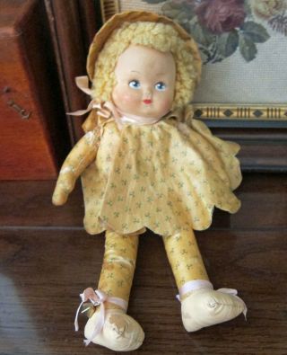 Antique Vintage Kruegar Cloth Fabric Doll 11 "