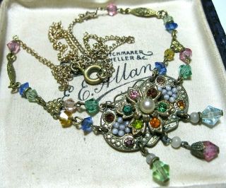 Vintage Jewellery Antique Art Deco Czech Glass Rainbow Crystal Drop Necklace