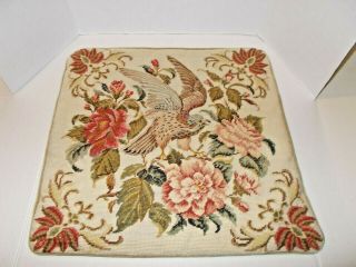 Vintage Needlepoint 100 Wool Eagle Flowers Pillow Case