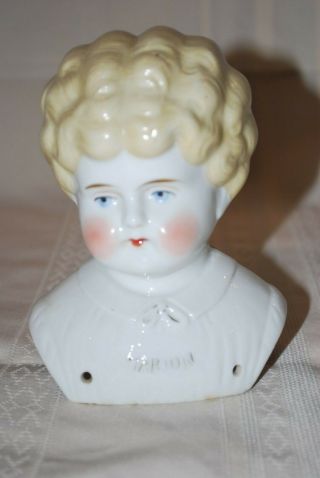 Antique German China Doll Head Blonde Low Brow Hertwig Marion Ec
