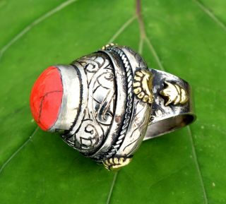Afghan Kuchi Tower Ring Red Ethnic Tribal Antique Vintage Carved Boho Jewelry