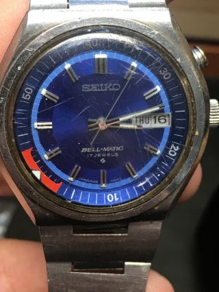 Vintage Seiko Bellmatic Blue Dial Stainless Steel Day Date Alarm Watch 4006 - 6049