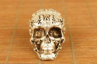 Chinese old copper hand carving skull statue figure hand piece table decoration 2