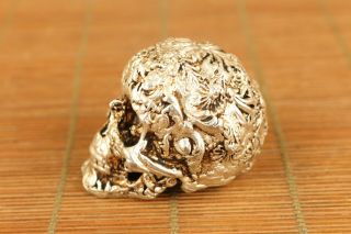 Chinese old copper hand carving skull statue figure hand piece table decoration 3