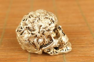 Chinese old copper hand carving skull statue figure hand piece table decoration 5