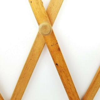 Vintage Wood Expandable Folding 10 Peg Wall Hanger Mug Coat Hat Accordian Rack 2