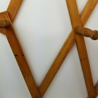 Vintage Wood Expandable Folding 10 Peg Wall Hanger Mug Coat Hat Accordian Rack 3