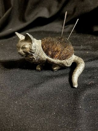 Scarce Antique Metal Figural Pussy Cat Kitty Pincushion Sewing Whimsy 1890 