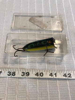 Vintage Heddon Wood Baby Lucky 13 Fishing Lure Frog Green Yellow White