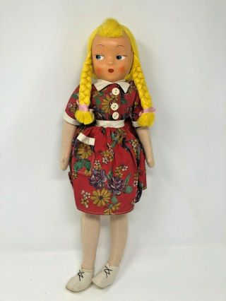 Vintage Polish Jointed Cloth Sawdust 18 " Doll Celluloid? Face Blonde Hair