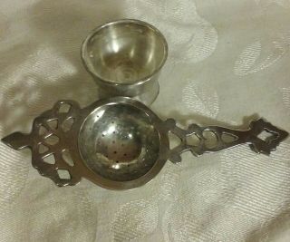 Vintage Silverplate Tea Strainer With Nest Bowl