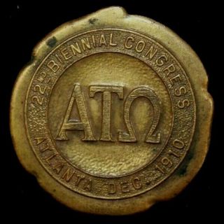 Antique Alpha Tau Omega Fraternity 22nd Biennial Congress Pin Dated Dec 1910