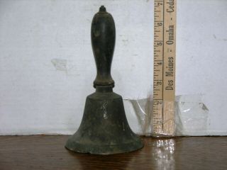 Antique Brass Dinner School House Church Hand Bell Wood Handle