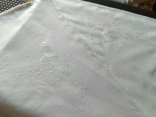 White Vintage Antique Embroidered Cotton Pillow Cases 17”x 28 