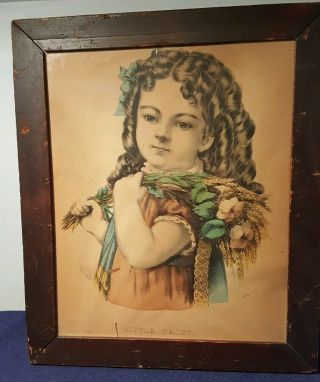 Antique Currier & Ives Little Daisy Young Girl With Flowers Lithograph Victorian