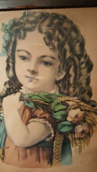 Antique Currier & Ives Little Daisy Young Girl With Flowers Lithograph VICTORIAN 3