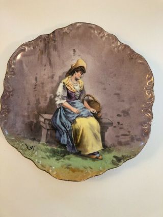 Antique Hand Painted Limoges Coronet Maiden Woman Plate Signed Luc - France