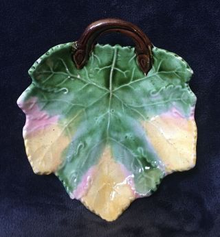 Antique English French Majolica Art Pottery Leaf Shaped Trinket Dish 223 2