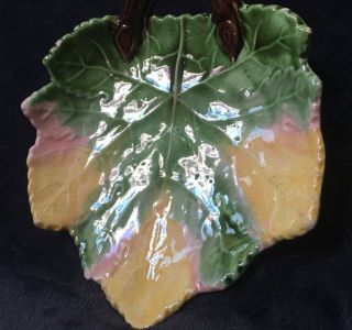 Antique English French Majolica Art Pottery Leaf Shaped Trinket Dish 223 3