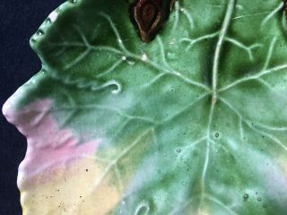 Antique English French Majolica Art Pottery Leaf Shaped Trinket Dish 223 5