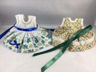 2 Vintage Dresses Fit Ginny - Blue Flowers & Yellow Floral (no Doll)