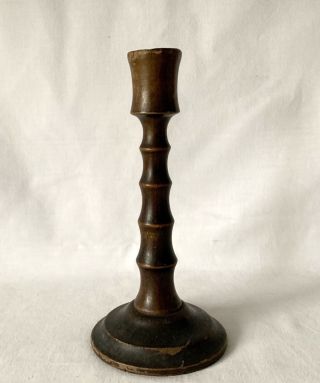 Antique Victorian Single Turned Wooden Candlestick About 18cm Tall