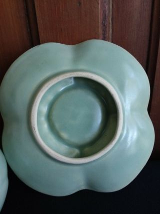 Antique Weller Pottery Lotus Water Lilly Flower Frog Vase Matte Green 5