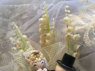 Antique 1940 ' s wedding bridal cake topper Lily Of The Valley pipe cleaner people 4