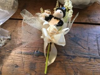 Antique 1940 ' s wedding bridal cake topper Lily Of The Valley pipe cleaner people 5