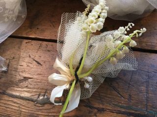 Antique 1940 ' s wedding bridal cake topper Lily Of The Valley pipe cleaner people 7