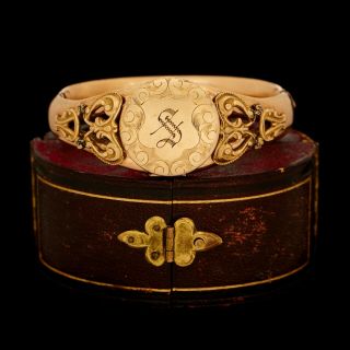 Antique Vintage Art Nouveau 14k Gold Filled Gf Rococo Wedding Bangle Bracelet