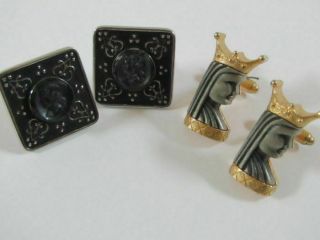 Reserved For Laura Vintage Cuff Links Unique Crowned Queen Signed