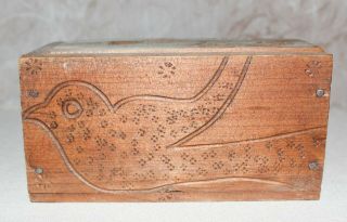 Antique Vintage Hand Made Carved Wood Sliding Top Box Birds Heart Primitive 5