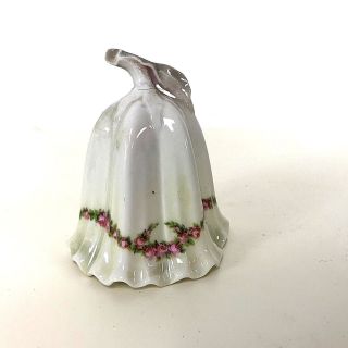 Fine Antique German Porcelain Bell With Pink Rose Figural Flower Form