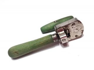 Antique Kitchen Utensil Green Wood Can Opener Edlund Junior Tool Gadget