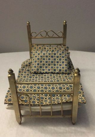 Vintage Dollhouse Miniature Brass Bed 6.  25 " X 3.  25 " Made In The Republic Of China