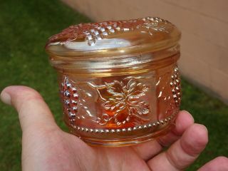 Antique Dugan Carnival Glass Vintage Grape Marigold Powder Jar
