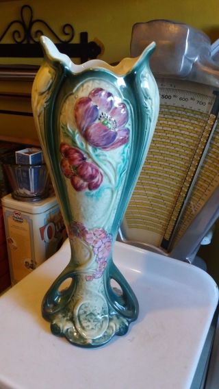 Antique French Art Nouveau Majolica Vase C.  1900 - 1910