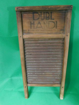 Dubl Handi Wooden Wash Board,  8.  5 " X 18 " Columbus Washboard Co.  Travel Size Tin